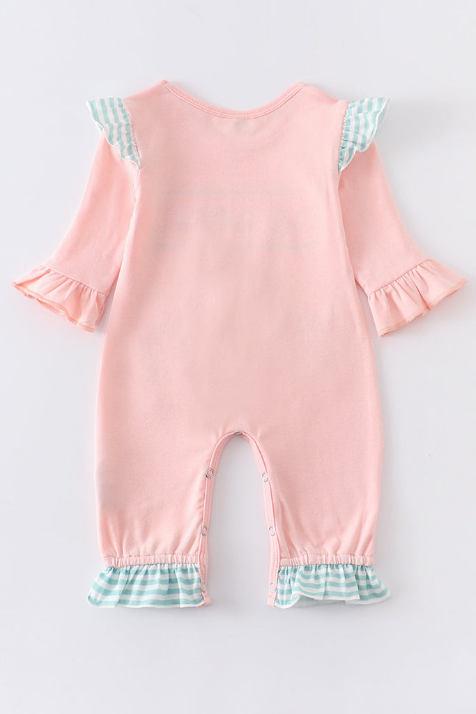 Pink bowknot embroidery pocket girl romper