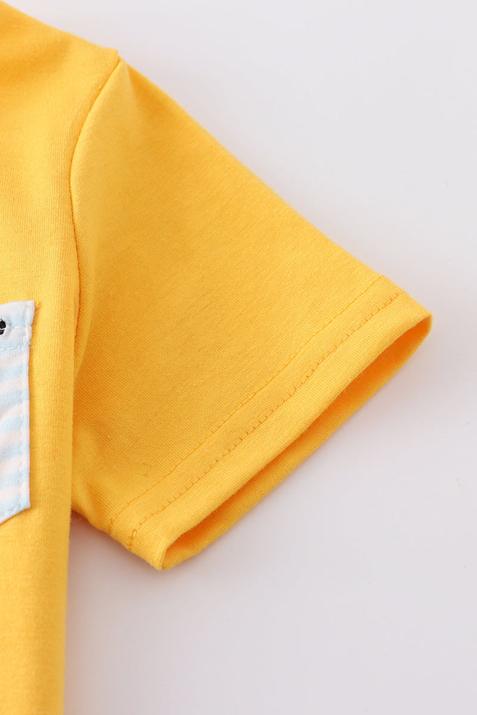 Yellow bee embroidery boy top