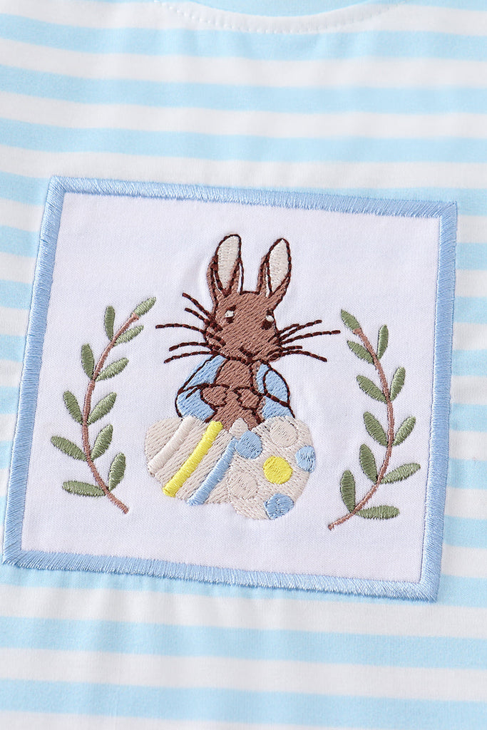 Blue stripe bunny embroidery boy top