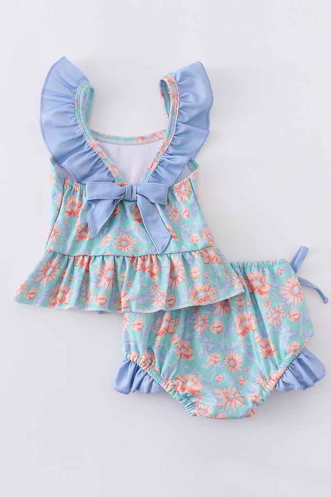 Floral print ruffle girl swimsuit
