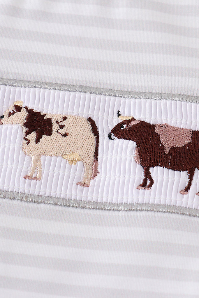 Cow smocked stripe boy shorts set