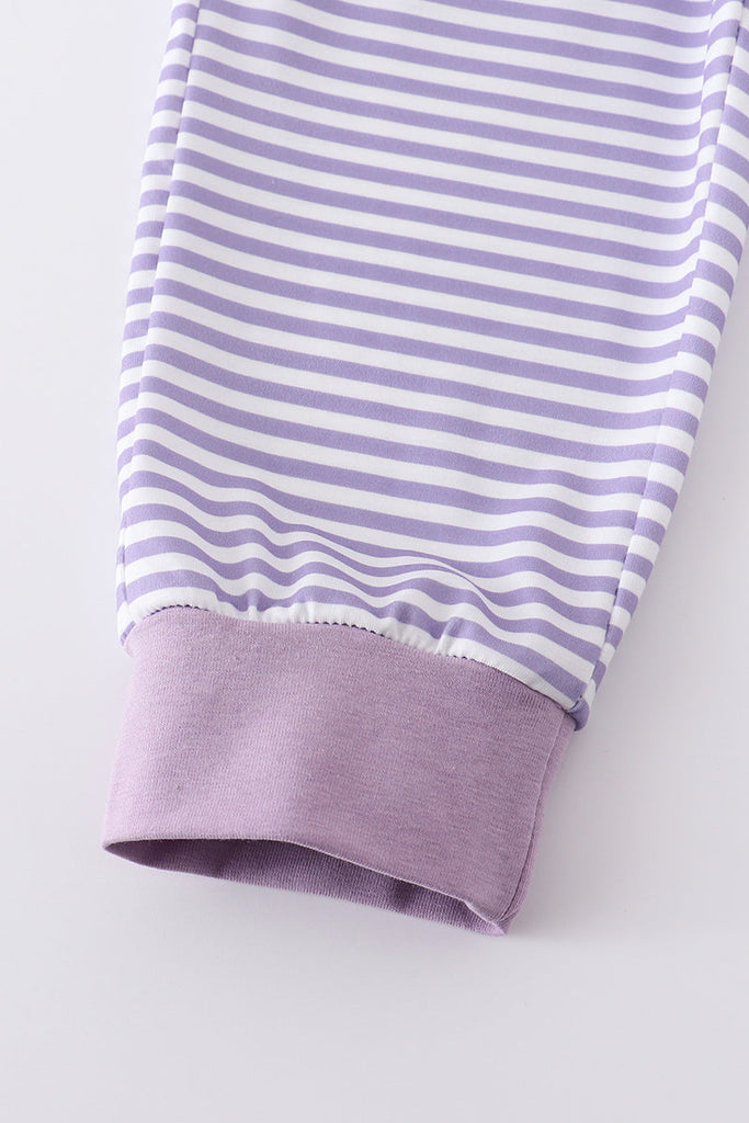 Purple stripe puff sleeve stripe girl set