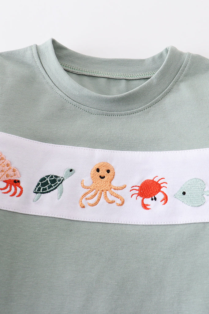 Marine creature embroidery boy top