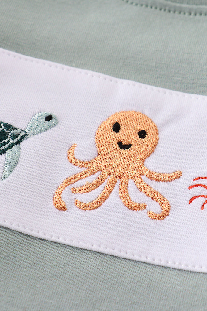 Marine creature embroidery boy top