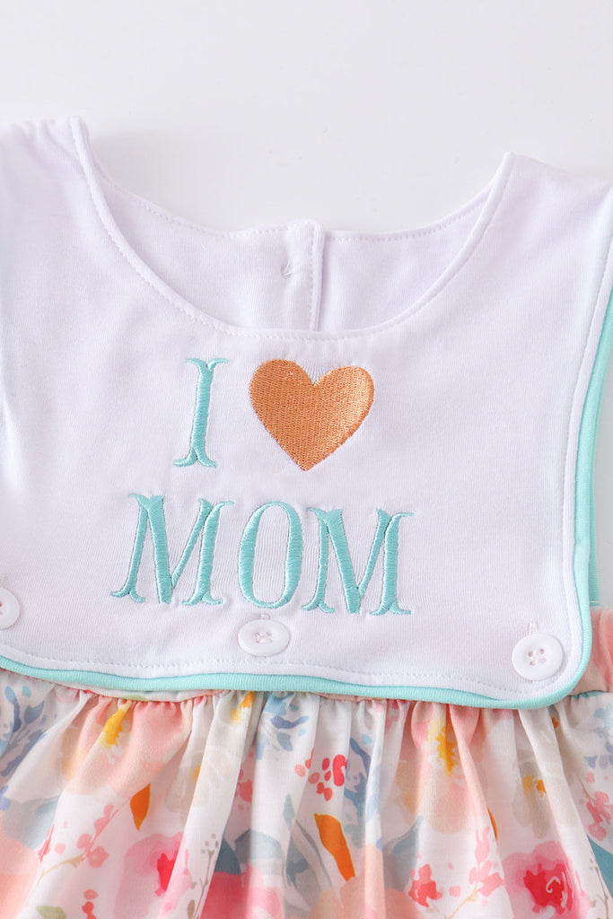 Floral print love mommy love daddy embroidery dress