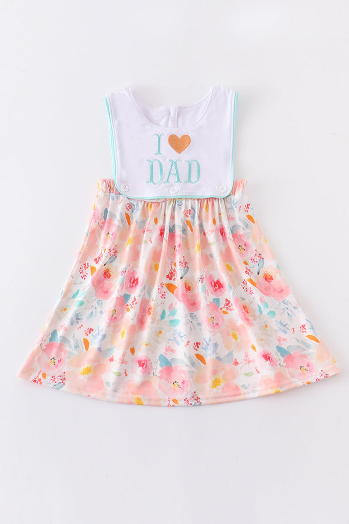 Floral print love mommy love daddy embroidery dress