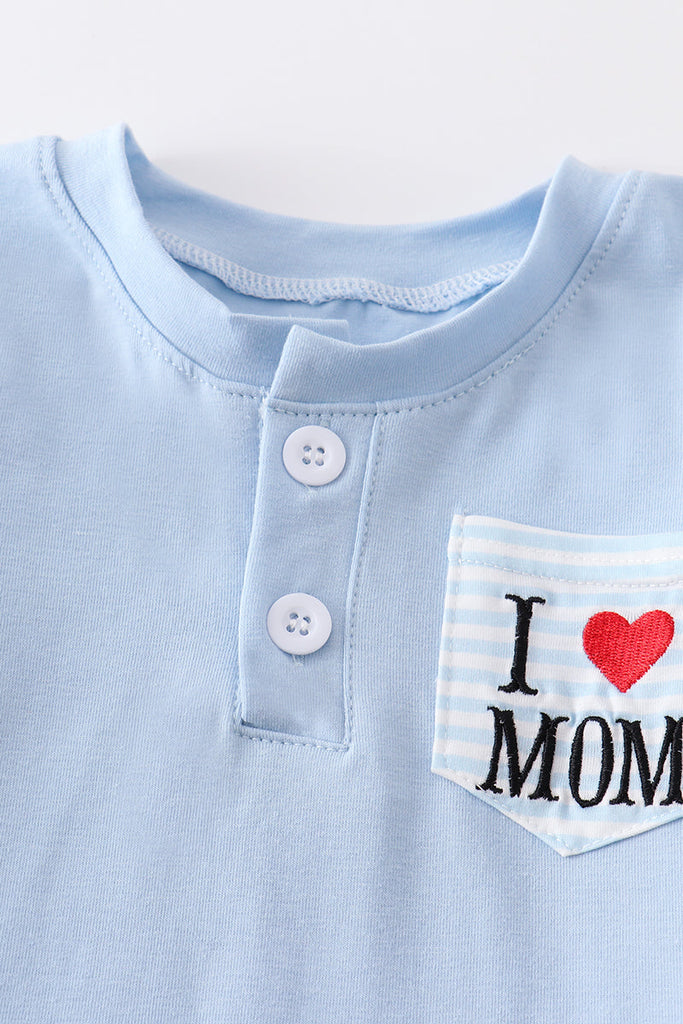 Blue love mom embroidery boy top
