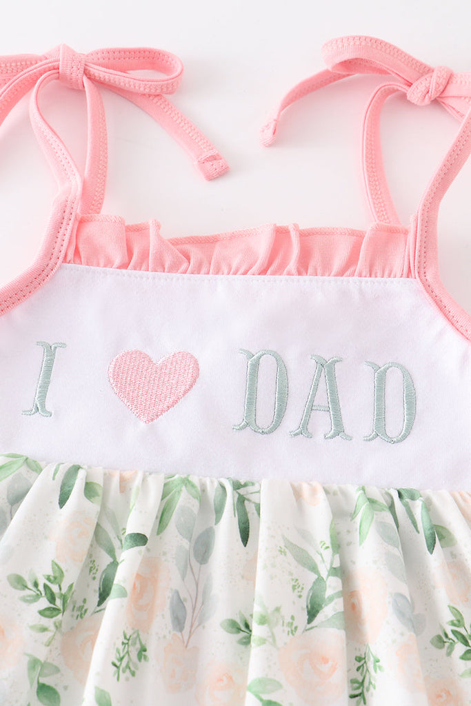 Pink print love dad embroidery girl set