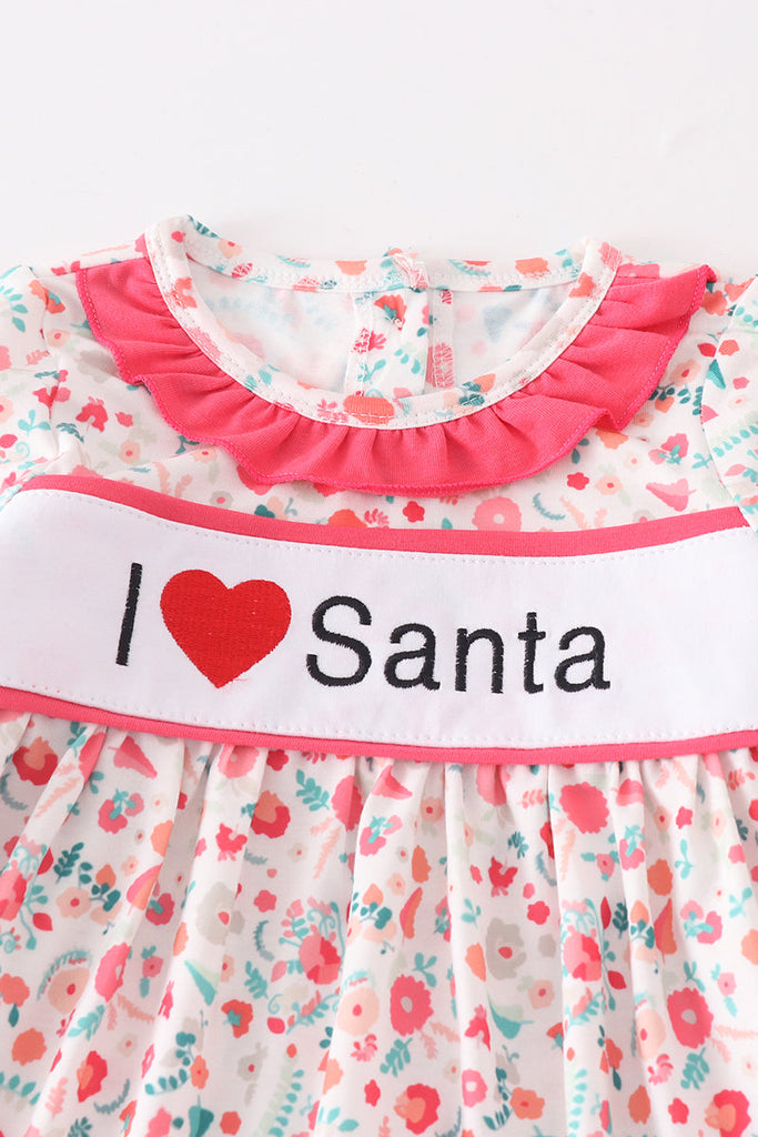 I love Santa embroidery bow girl set
