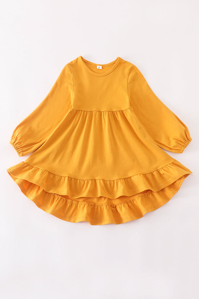 Mustard ruffle girl dress