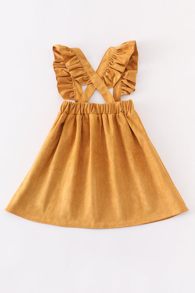 Mustard ruffle suspender girl dress