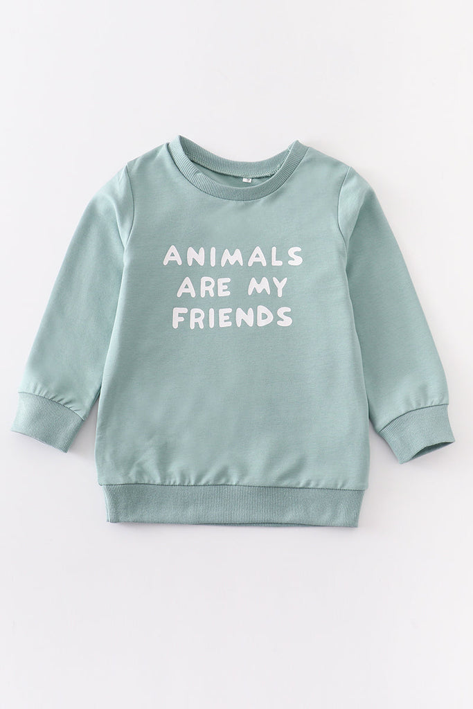 Teal animals are my friends sweatshirt top