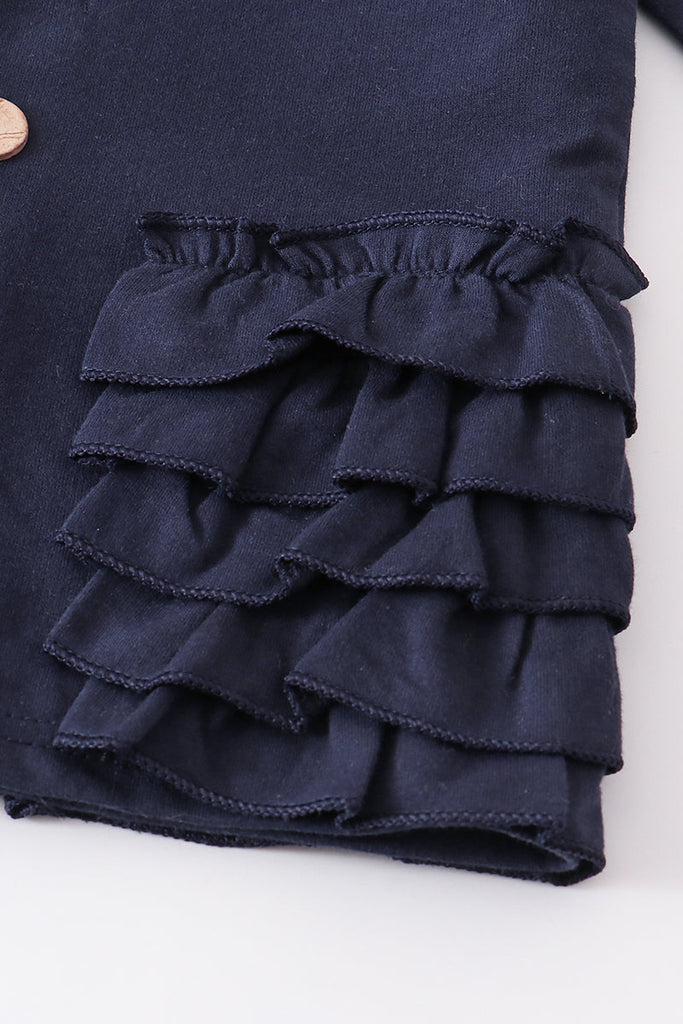 Navy ruffle buttons hoodie