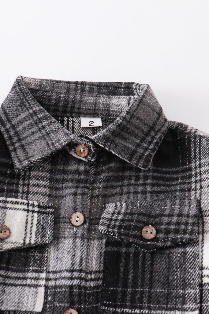 Grey plaid button down mommy & me shirt