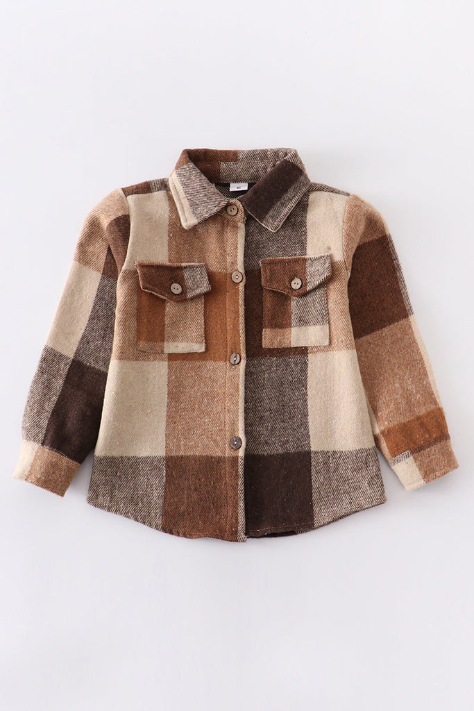 Brown & grey plaid button down mommy & me shirt