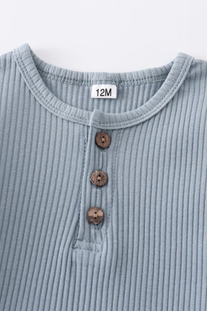 Blue buttons ribbed cotton top