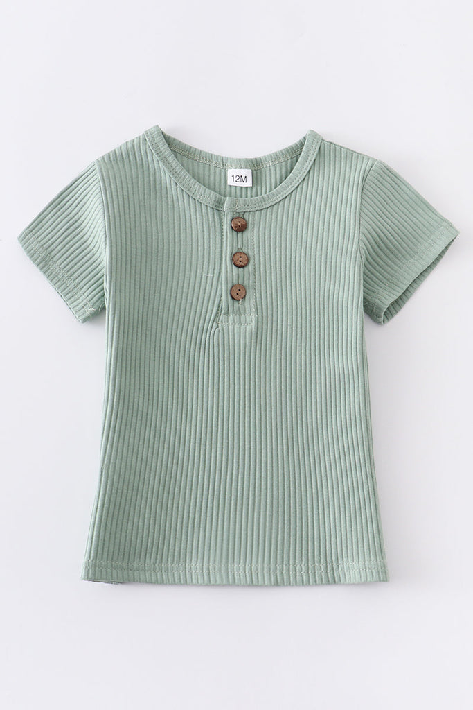 Green buttons ribbed cotton top
