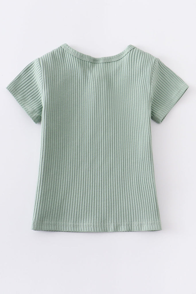 Green buttons ribbed cotton top