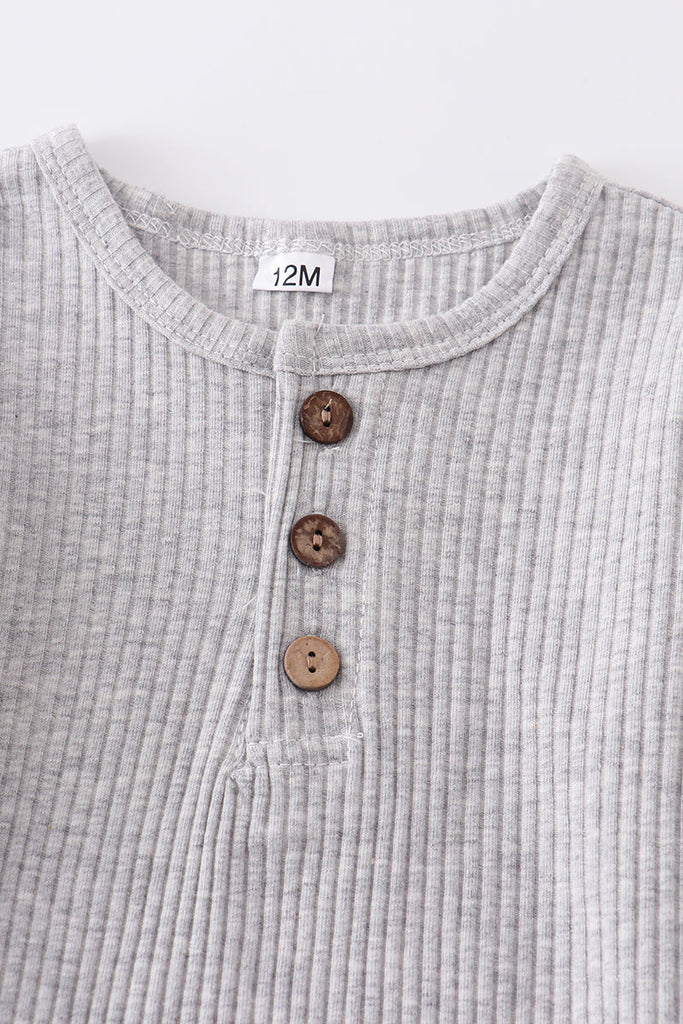 Grey buttons ribbed cotton top