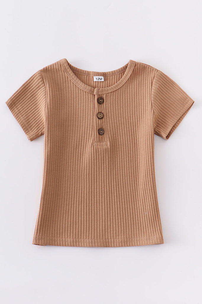 Beige buttons ribbed cotton top
