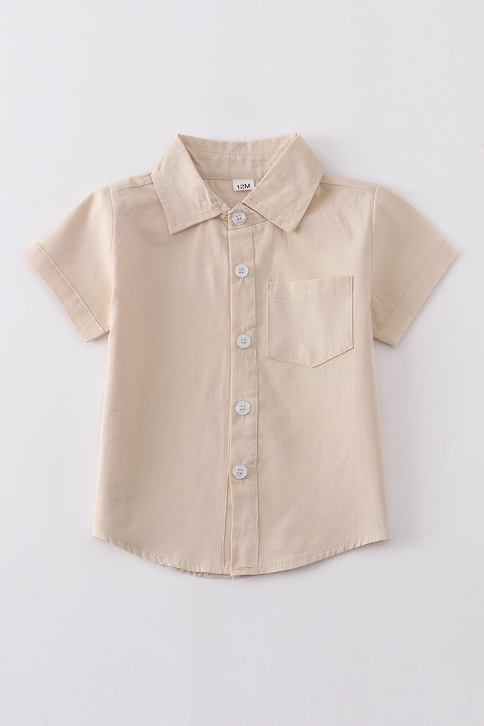 Beige button-downs pocket boy shirt