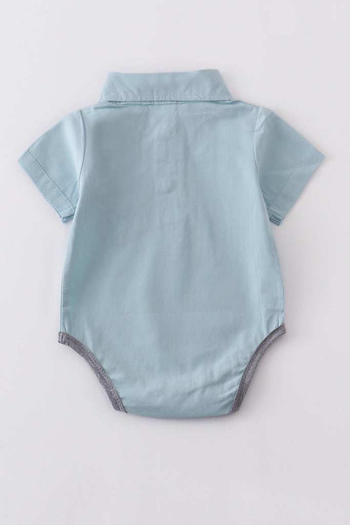 Blue button-downs pocket baby romper
