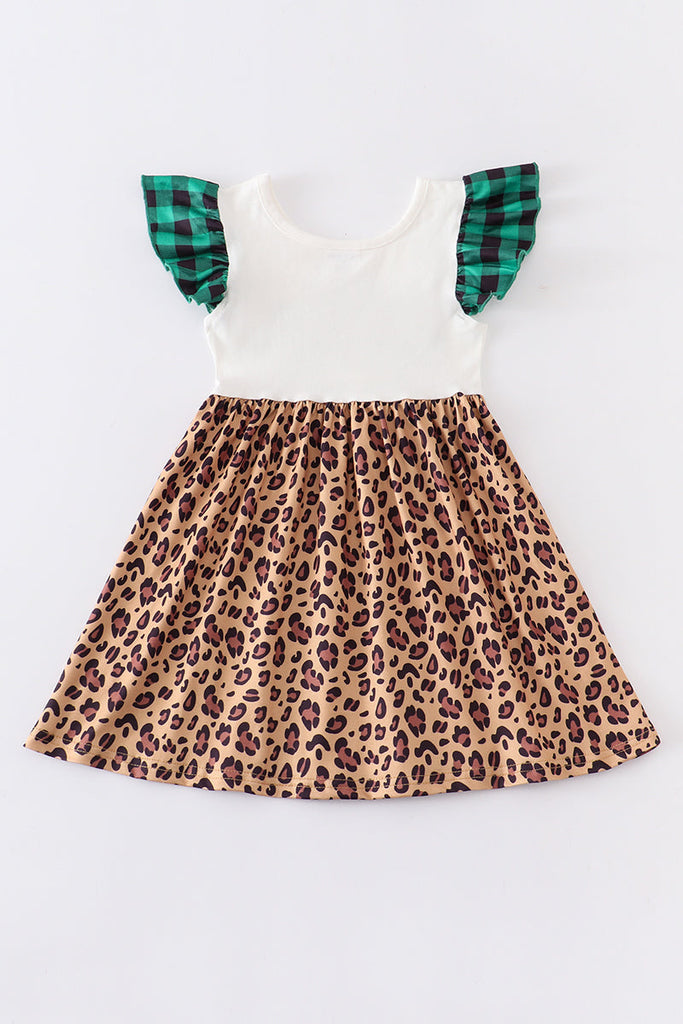 Leopard clover ruffle girls dress