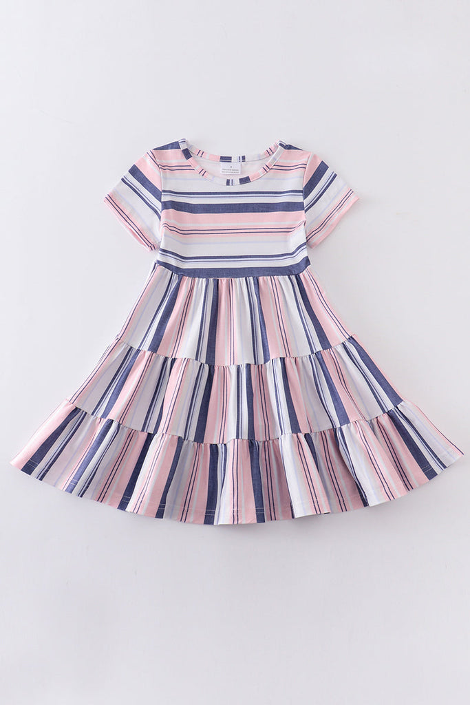 Stripe print tiered girl dress