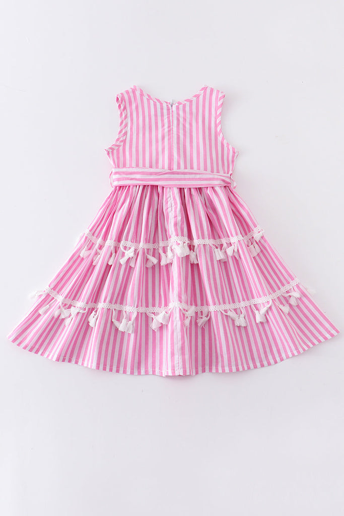 Pink stripe tassel dress