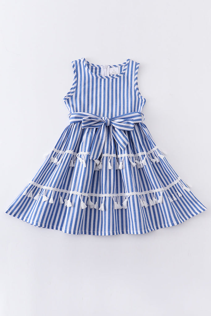 Blue stripe tassel dress
