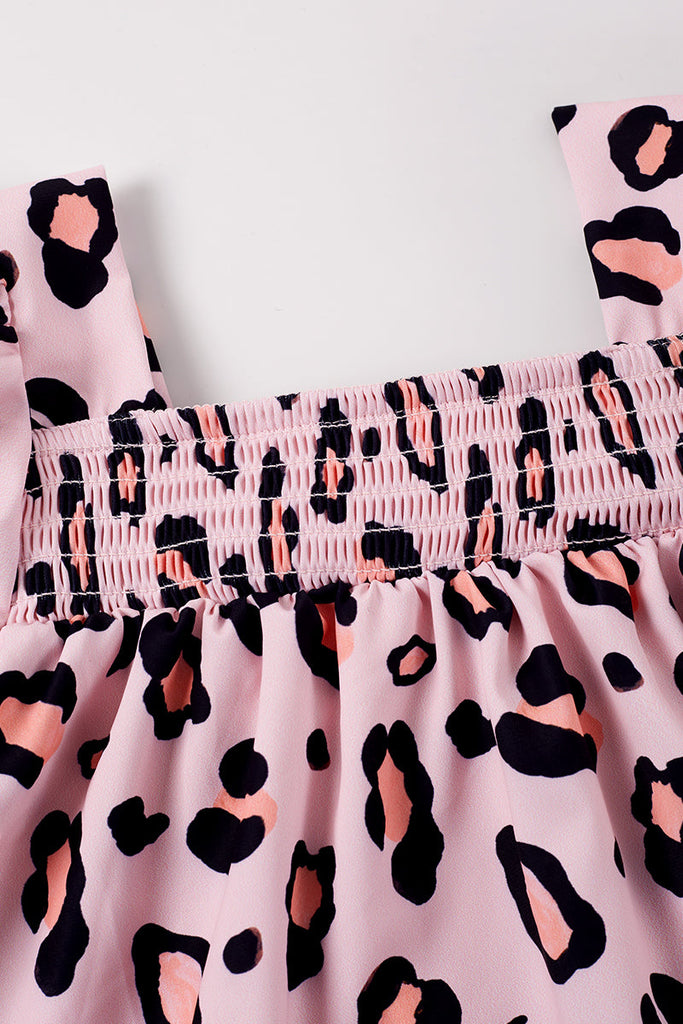 Pink leopard ruffle smocked dress