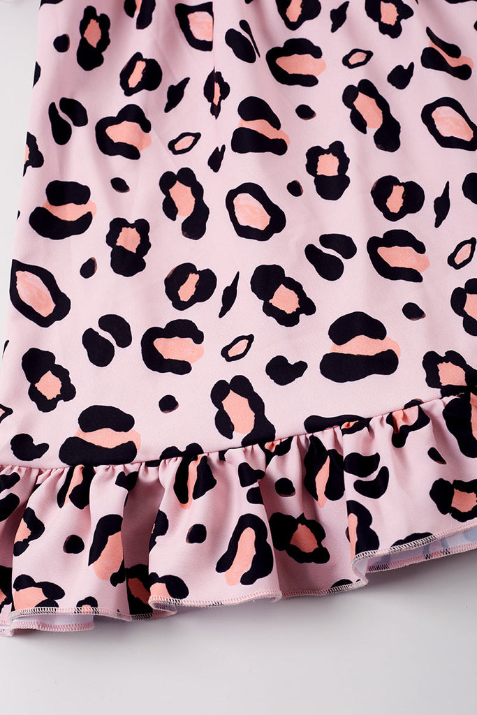 Pink leopard ruffle smocked dress
