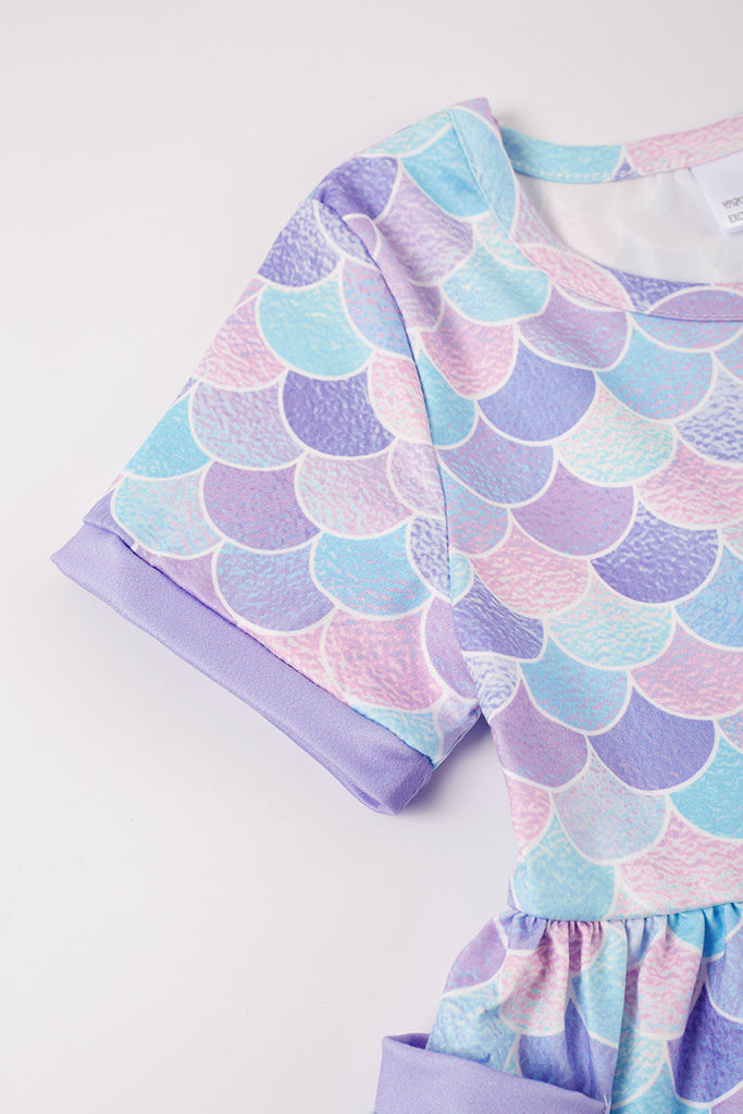 Purple mermaid scale print pocket dress
