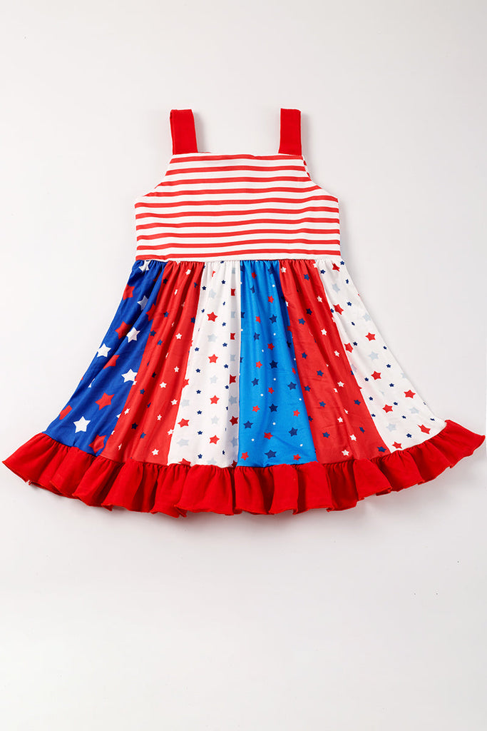 July 4th stripe star print ruffle dress