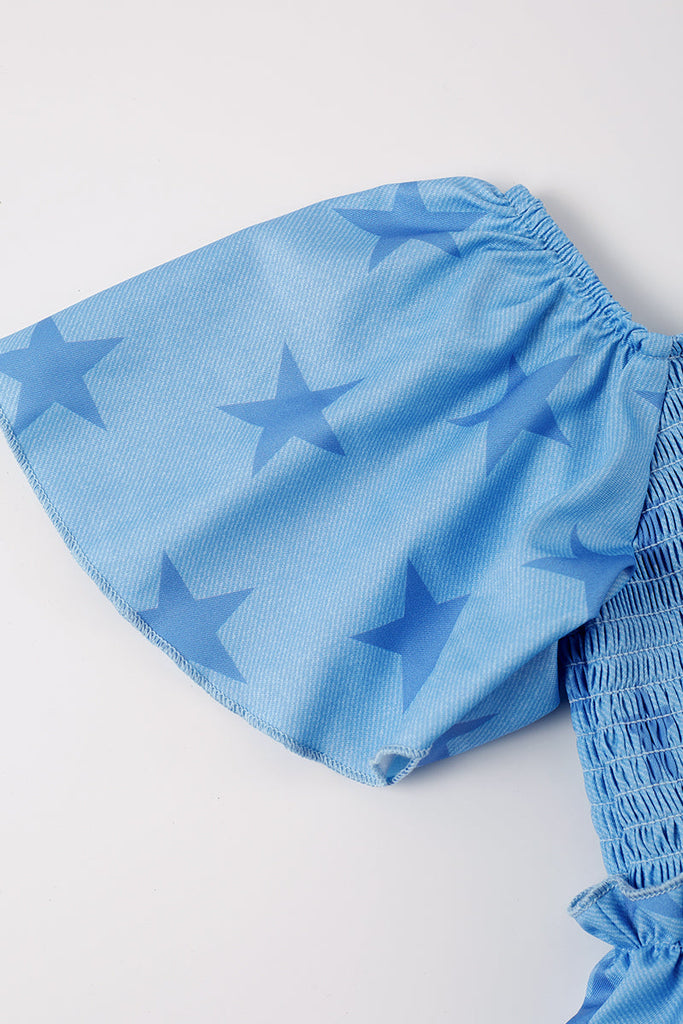 Blue star smocked ruffle girl dress