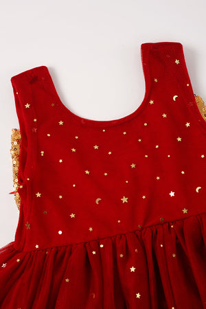 Red sequin bow girl tutu dress