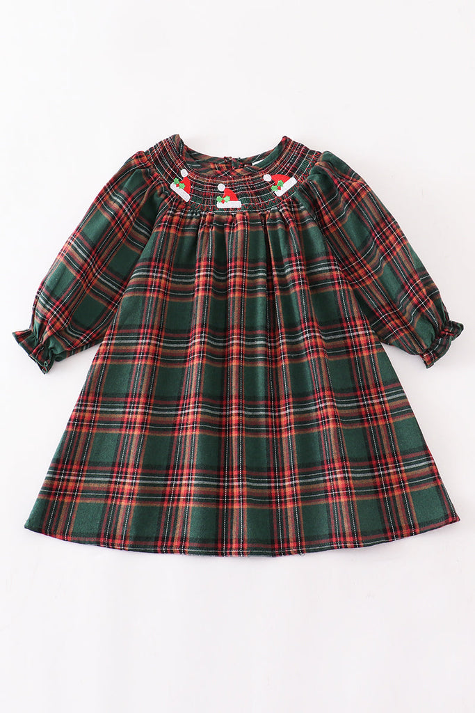 Forest plaid christmas hat smocked dress