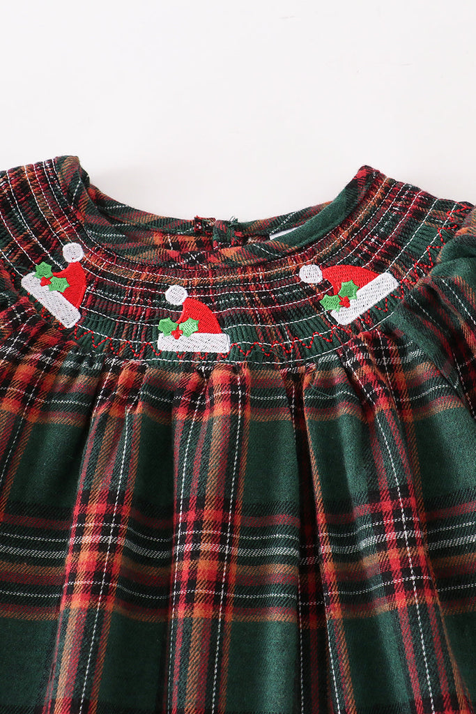 Forest plaid christmas hat smocked dress