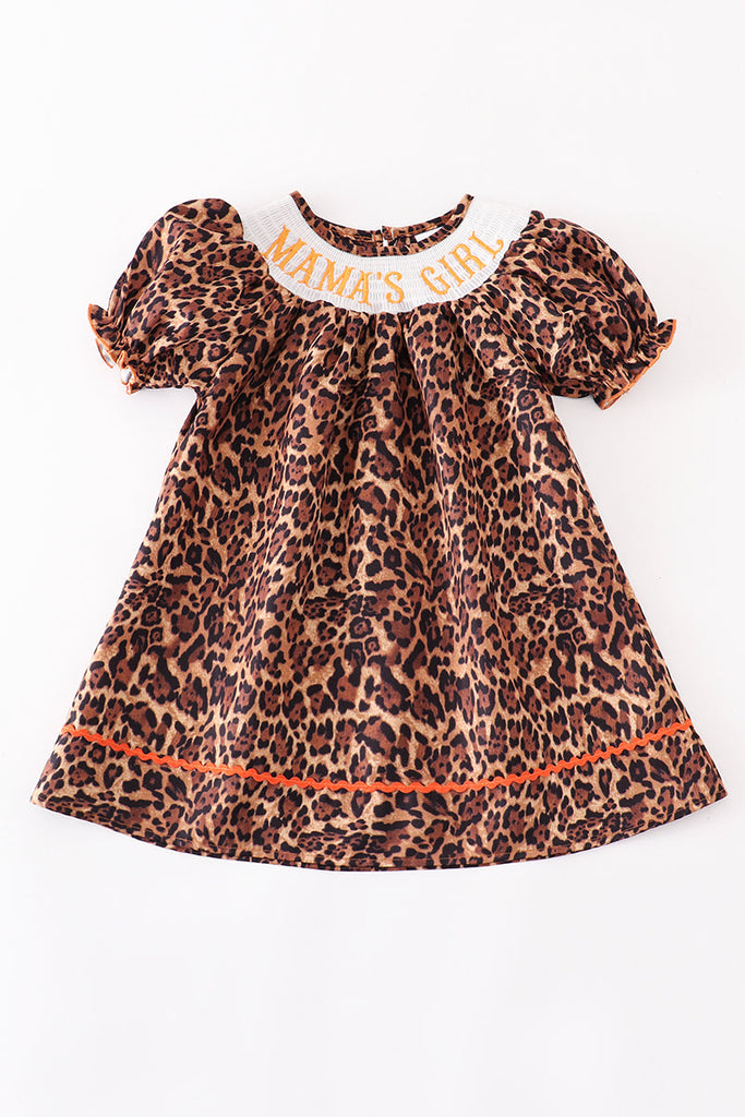 Brown leopard "MAMA'S GIRL"bubble sleeve dress