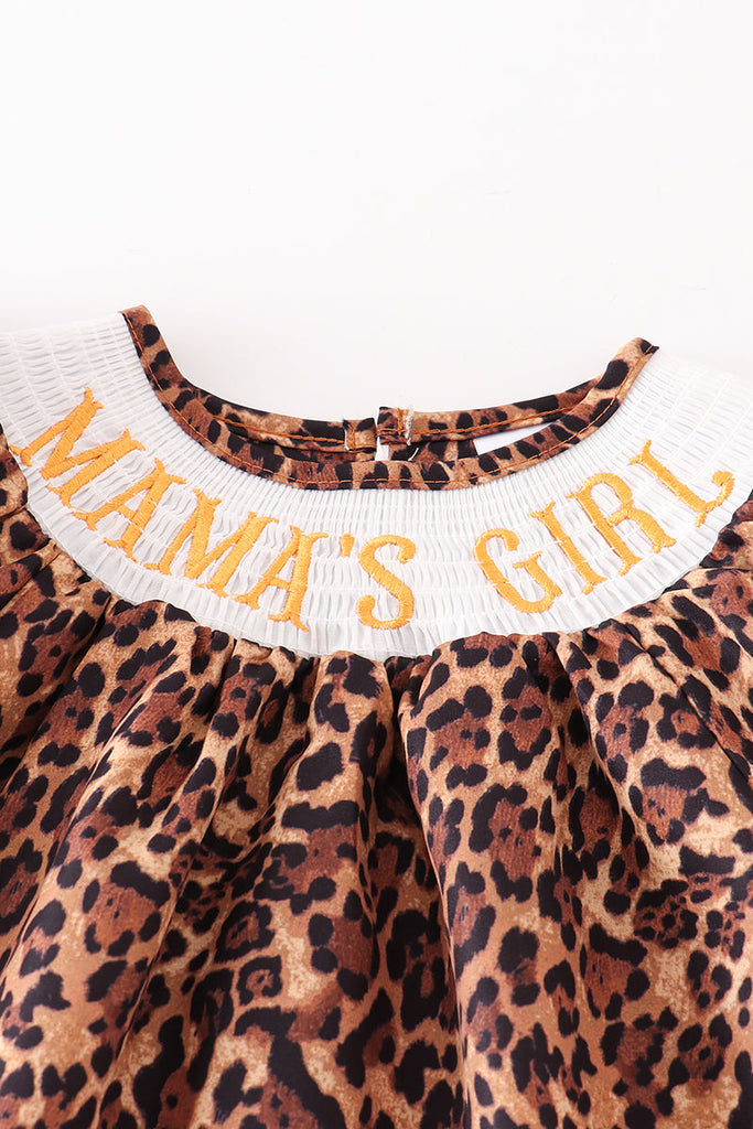 Brown leopard "MAMA'S GIRL"bubble sleeve dress