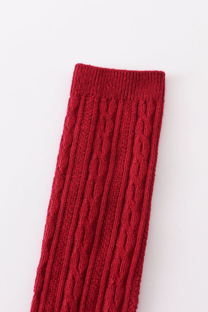 Maroon knit knee high sock