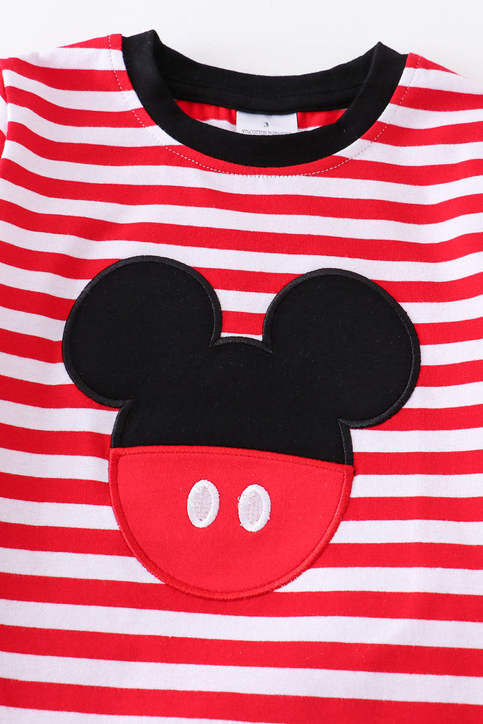 Red stripe mouse applique shorts set