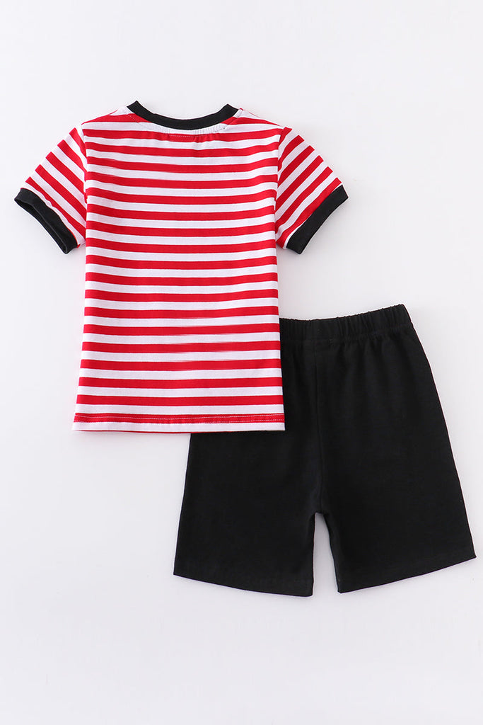Red stripe mouse applique shorts set