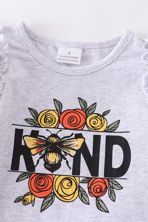 Grey bee "kind" ruffle denim shorts set