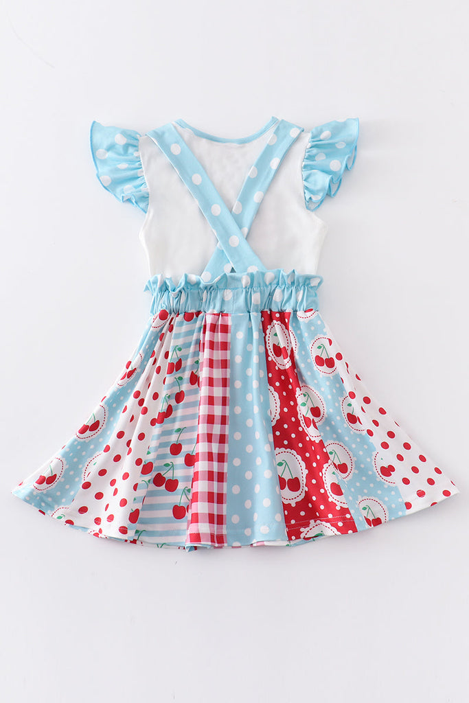 Blue cherry print strap skirt set