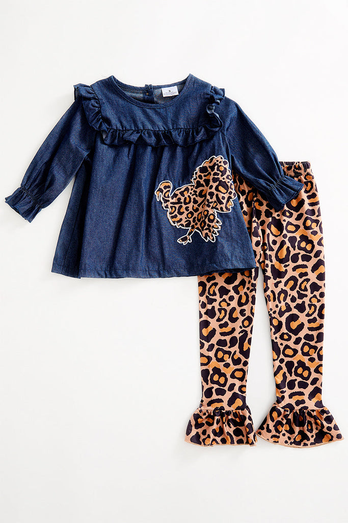 Denim blue leopard turkey pants outfit