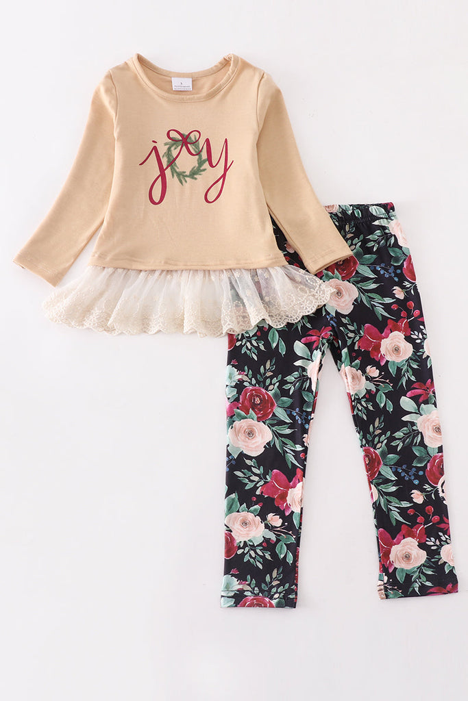Cream "joy" floral pant set