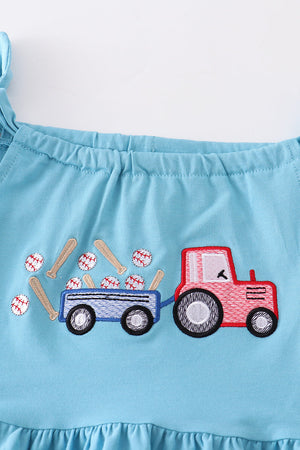Blue truck baseball applique ruffle shorts set