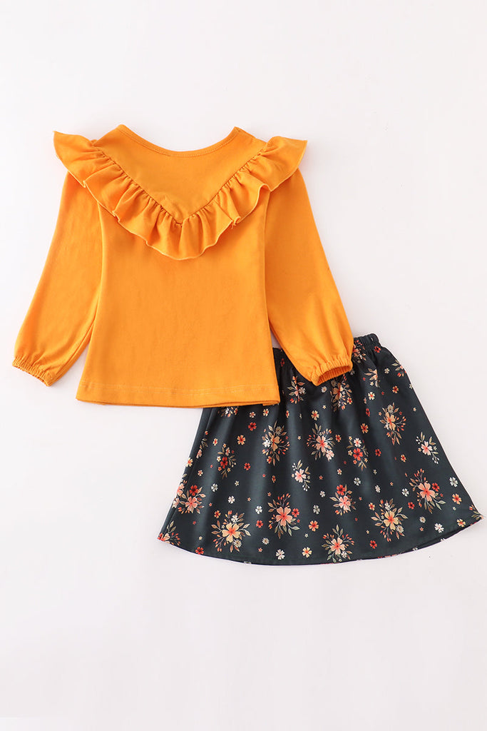 Mustard floral ruffle  skirt set