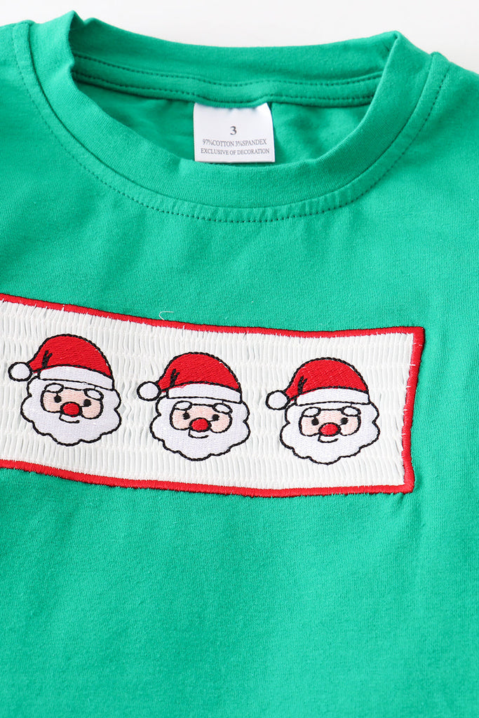 Green santa smocked stripe pajamas set